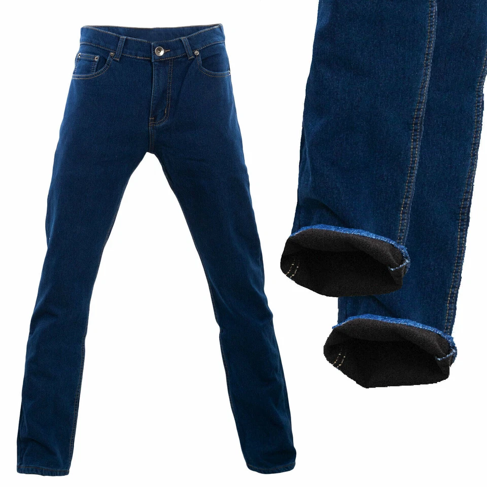 Jeans uomo felpato pantaloni felpati pile foderati regular fit caldi H001 - Immagine 1 di 1