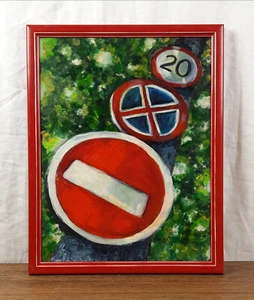 Cartello stradale, dipinto acrilico originale, artista ucraino - Foto 1 di 9