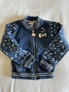Hello Kitty By Sanrio Girls Denim Varsity Jacket Blue Pink Sequin Zipper Size 4 - Picture 1 of 19