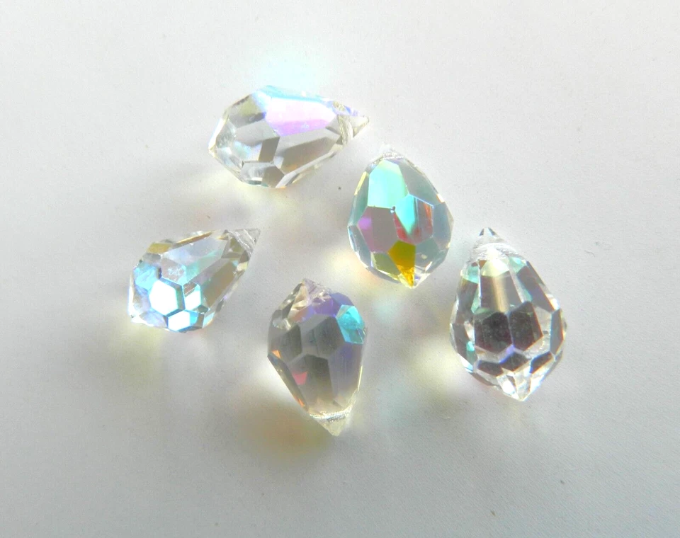 Crystal, Nice Clear Faceted Teardrop Briolettes, 15mm x 9mm Approx, Bag Of 5 - Image 1 of 1