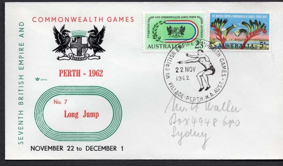 SPORT 1962 Perth Commonwealth Games Australia Set Cubierta Real - Salto Largo Foto 1 de 1