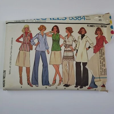 McCall's 5384 Retro Tops w Square Armhole, Side Vents, Sailor Collar Size 18 Cut - Image 1 of 4