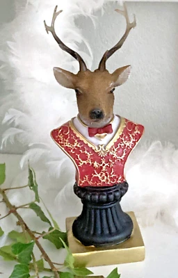 Großer Hirsch Hirschkopf m. Geweih, Büste Figur Skulptur, Rot - Gold 25 cm, - Bild 1 von 3