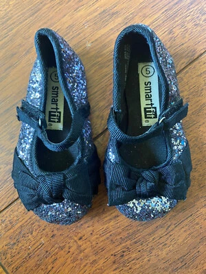 baby girls SMART FIT FANCY DRESS SHOES slip on PEWTER GLITTER holiday BLACK sz 5 - Image 1 of 3