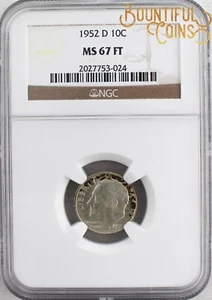 ~1952 D NGC MS 67 FT Roosevelt Dime Full Torch 10C Ten Cents Toned (L79)~ - Picture 1 of 4