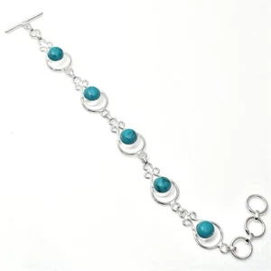 Turquoise Jewelry 925 Sterling Silver Chain Bracelet For Women - Picture 1 of 6