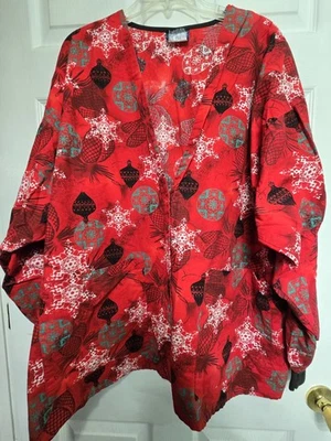 TAFFORD Scrub Jacket size 3XL-Red CHRISTMAS Ornaments Snap-up-Chest 29.5"/L 31" - Image 1 of 4