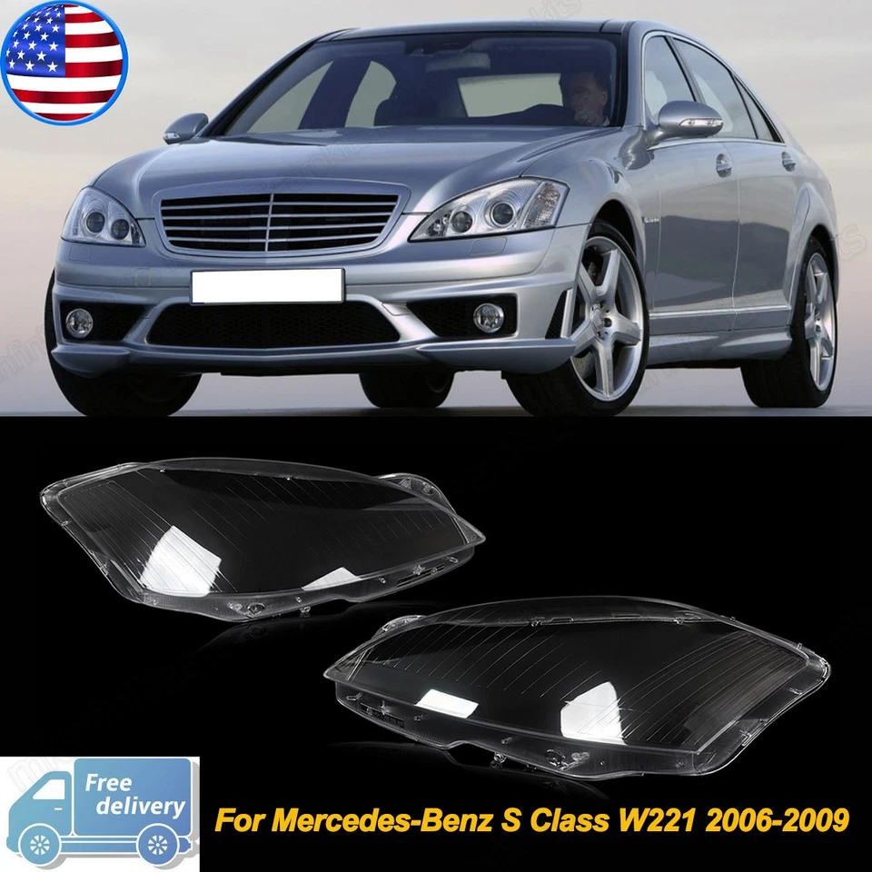 Pair For 2006-2009 Mercedes-Benz W221 S-Class Front Headlight Lens Covers Clear Foto 1 de 4