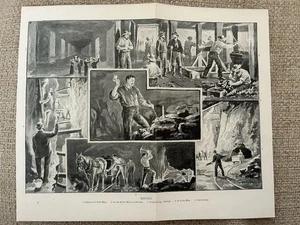 Antique 1900 Mining Print – Salt, Silver, Gold, Tin & Coal Fold-Out Engraving - Picture 1 of 23