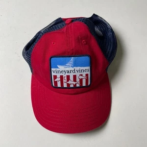 Vineyard Vines Mens Trucker Hat Baseball Cap Red Blue Boat Shark Logo - Picture 1 of 4