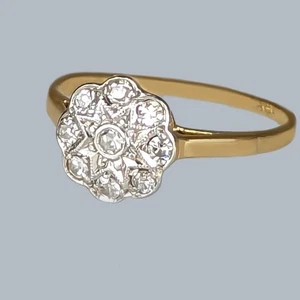 Antique 1920s Diamond Cluster Engagement Ring 18ct Gold – Daisy Design – UK K½ - Picture 1 of 8
