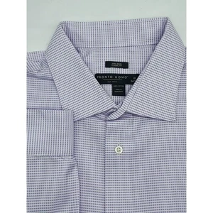 Camicia elegante uomo Pronto Uomo taglia 18 34/35 viola bianca non ferro vestibilità classica - Foto 1 di 7