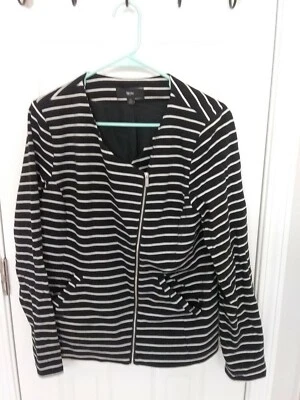Blazer Negro Blanco Rayas Talla L Chaqueta Mossimo Sin Forro Mezcla de Algodón Largo Slv  Foto 1 de 4