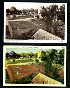 N80 Massena, NY 2 pcs. B&W and Colored Municipal Tennis Courts & High School - Picture 1 of 2