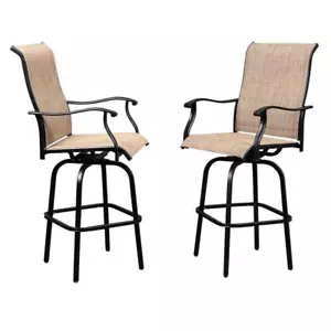 Swivel Patio Chairs Set of 2 Height Bar Stools Outdoor Bistro Armrest Chairs Set - Picture 1 of 8