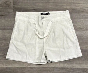 Hudson Shorts Womens 27 Linen Blend Paper Bag Waist Shorts Ivory Belted - Picture 1 of 9