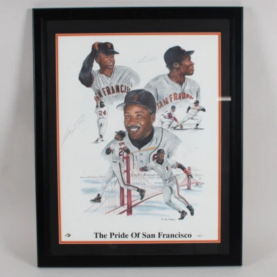 Willie Mays Signed Poster Display w/ Barry Bonds & Bobby Bonds - COA JSA - Image 1 of 4