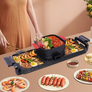 Electric 2 in 1 Hot Pot BBQ Oven Smokeless Barbecue Pan Grill Hotpot Machine - Picture 1 of 23