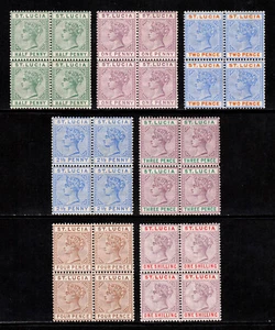ST. LUCIA — SCOTT 27/37 — 1891-98 QV DEFINITIVE BLOCKS OF 4 — MH/MNH — SCV $242 - Picture 1 of 2