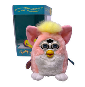 VTG 1999 Gen 1 Peachy Tiger Electronic Furby Baby Pink Open Box Tested Working