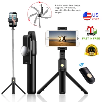 For iPhone Samsung S21 S20 Bluetooth Selfie Stick Tripod Wireless Remote Shutter - Image 1 of 4