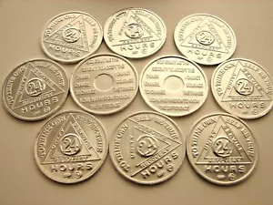 10 Lot Alcoholics Anonymous AA 24 hour Aluminum Medallion Coin Token chip Sober - Picture 1 of 7