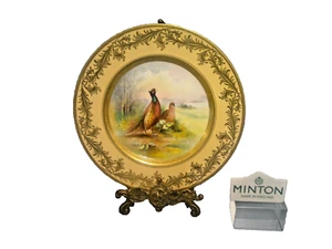 Minton Mid 20th Century Cabinet Plate Pheasants X1123 Signed - L Wood Gilt Rim - Picture 1 of 12