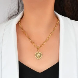 Gold Chain Rose Floral Pendant Necklace Flower Heart Jewellery Gifts for Women - Picture 1 of 3