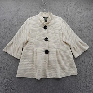 Ali Miles Peplum Swing Jacket XL Petite Ivory Womens Textured Knit 3/4 Sleeve - Picture 1 of 12