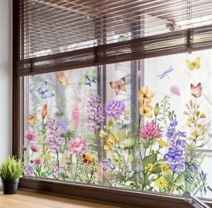 Bunte Blumen Frühling Deko Fensterfolie doppelseitig Glas Fenster Aufkleber - Bild 1 von 3