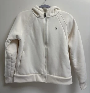 Spyder Women's M Cream Sherpa Lined Hoodie Jacket Full ZIp Fleece Cotton Blend - Picture 1 of 9