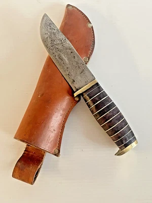 Cuchillo de Lucha Bowie 9-5/8"" Mango de Cuero Apilado con Funda De Colección Japón🌺🌺 Foto 1 de 4