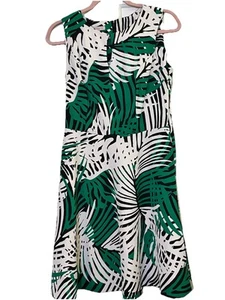 Vestido botánico CB para mujer 8 verde negro blanco primavera brunch trabajo fiesta usado en excelente estado - Imagen 1 de 9