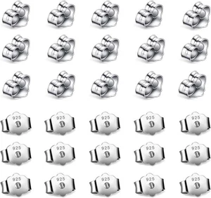 30pcs/15 Pairs 925 Sterling Silver Earring Backs Replacement Secure Ear Locking, - Foto 1 di 5