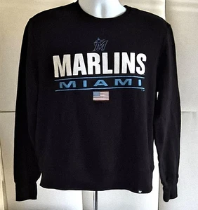 Miami Marlins Sweatshirt Mens Medium MLB Baseball Crewneck Pullover Fleece Black - Picture 1 of 9