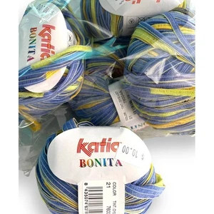 5 Skeins Katia BONITA Ribbon Yarn | Color #21 Blue, Green, Yellow - Picture 1 of 6
