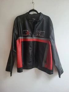 Vintage No Fear Racing Faux Leather PVC Mens Biker Y2K Black red Zipped Size XXL - Picture 1 of 16