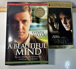 A Beautiful Mind By Sylvia Nasar 2001 Book Paperback W Russell Crowe VHS Bundle! - Picture 1 of 22