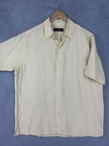 Tasso Elba Shirt Mens Large Beige Short Sleeve Linen Silk Blend Button Front - Picture 1 of 8