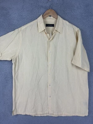 Tasso Elba Shirt Mens Large Beige Short Sleeve Linen Silk Blend Button Front - Image 1 of 4