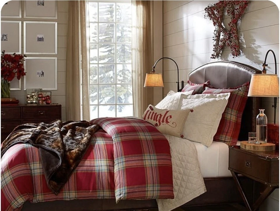 POTTERY BARN BLAKE PLAID CHRISTMAS DUVET + 2 SHAMS FULL/QUEEN - Image 1 of 4