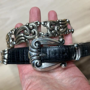 Brighton Concho Belt L Womens Leather Silver Medallion Link Vtg 1996 Western USA - Picture 1 of 20