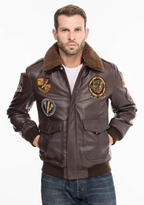 Schott NYC Small Dark Brown Cowhide Pilot Aviator Leather Jacket with Badges - Picture 1 of 21