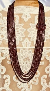  HERVORRAGENDE ANTIKE GRANAT PERLEN SILBER BROSCHE AUS VIKTORIANISCHEM ZEITALTER 7 STRÄNGE HALSKETTE. - Bild 1 von 4