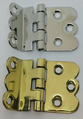 Small Napanee 3/8" Offset Cabinet Hinge Nickel Brass Hoosier scalloped modern - Image 1 of 4