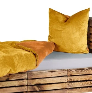  UNI WENDE Bettwäsche 155x220 80x80 Teddy Plüsch Cashmere Touch NEU Gold Cognac - Bild 1 von 6