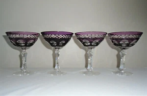Bohemian Czech Crystal Martini Cocktail Glasses Amethyst Cut To Clear Set of 4 - Picture 1 of 5