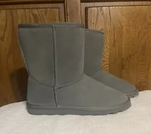 NEW Gray Suede Leather Boots Snow Bootie Size 10 - Picture 1 of 6