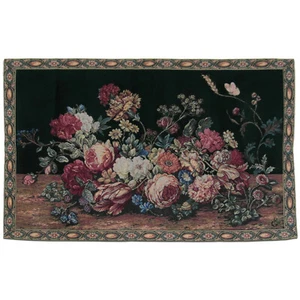 Arazzo BOUQUET FLOREALE FONDO VERDE cm 104 x 65 artigianale italiano NUOVO - Foto 1 di 4