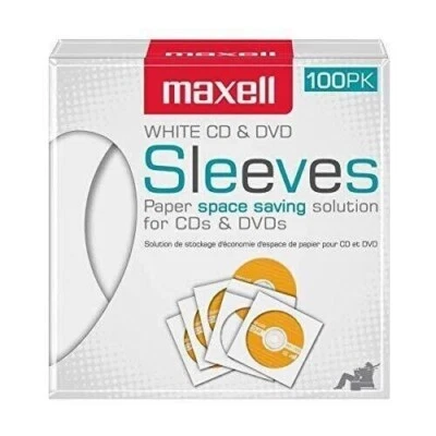 2 Pack Maxell CD / DVD White Paper Sleeves with Clear Window, Total 200 Inserts  - Image 1 of 4